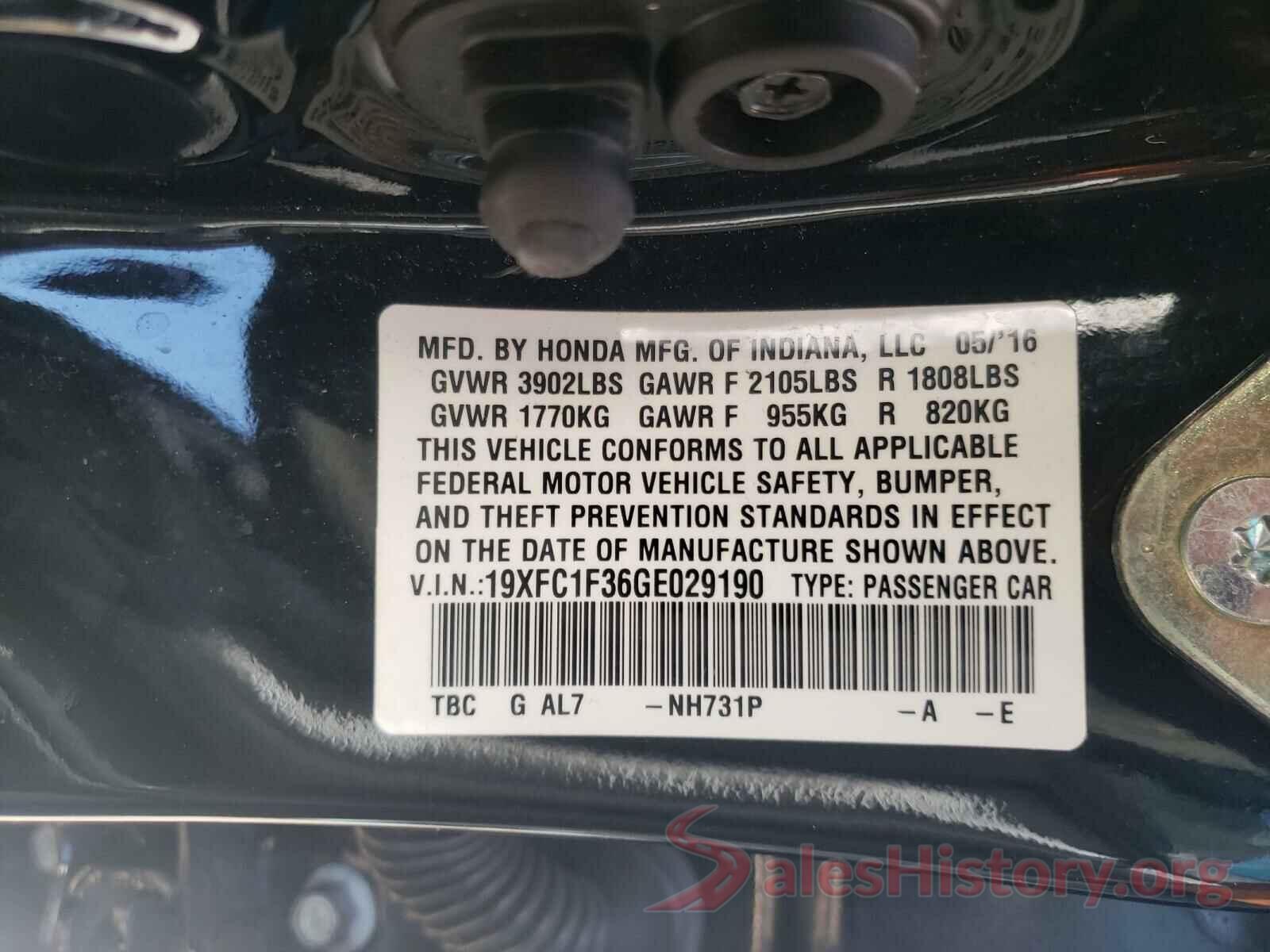 19XFC1F36GE029190 2016 HONDA CIVIC