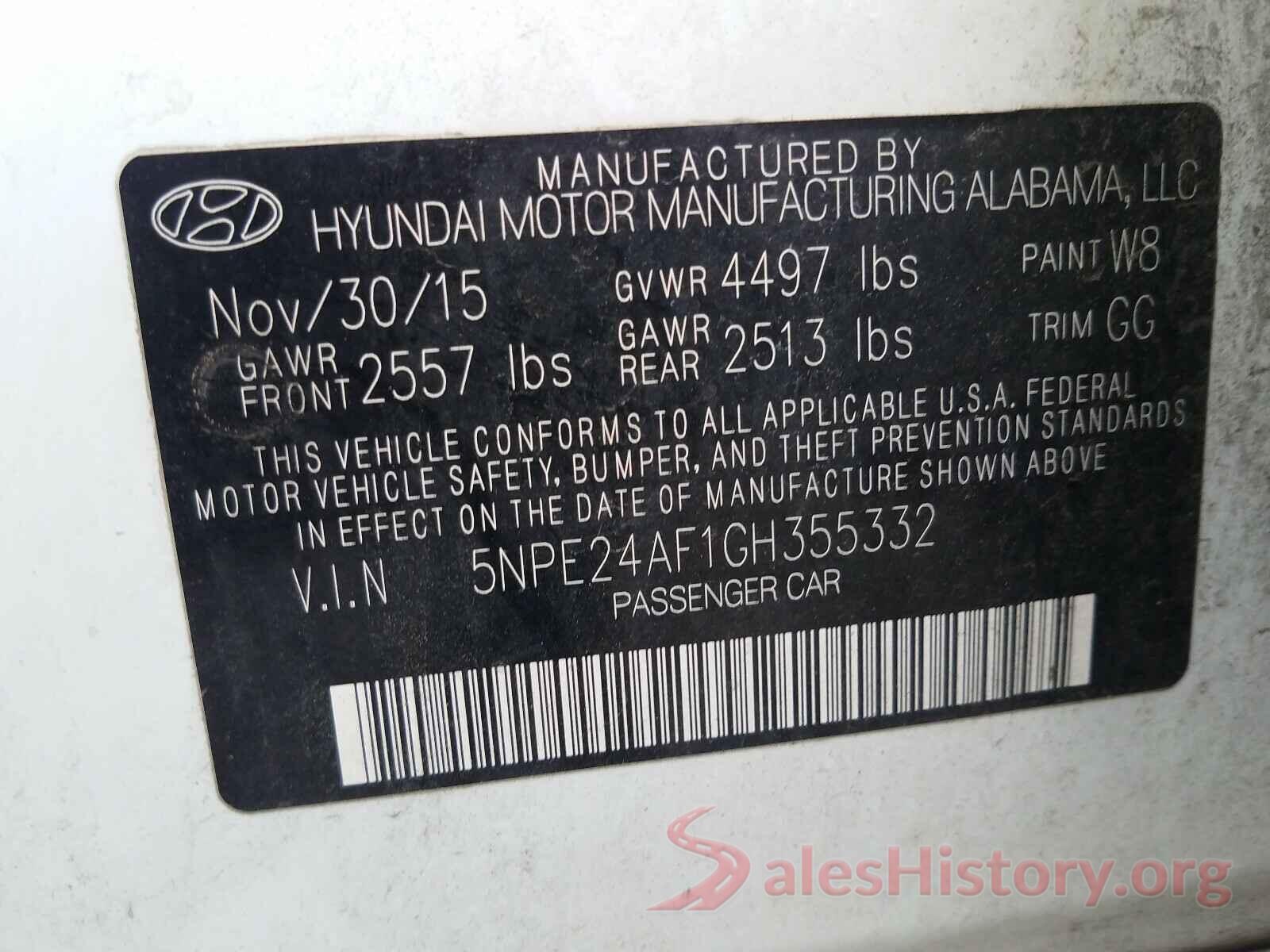 5NPE24AF1GH355332 2016 HYUNDAI SONATA