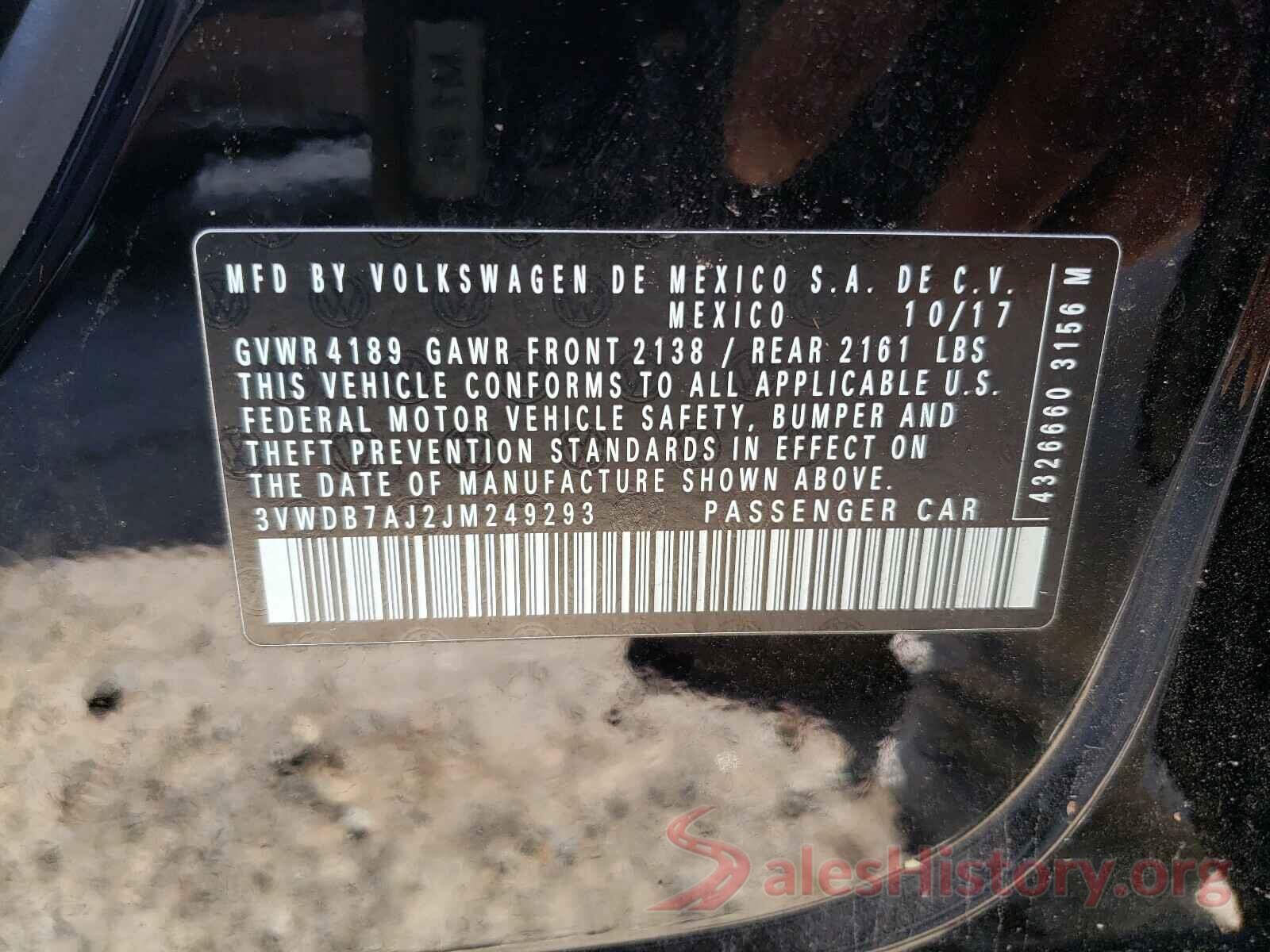 3VWDB7AJ2JM249293 2018 VOLKSWAGEN JETTA