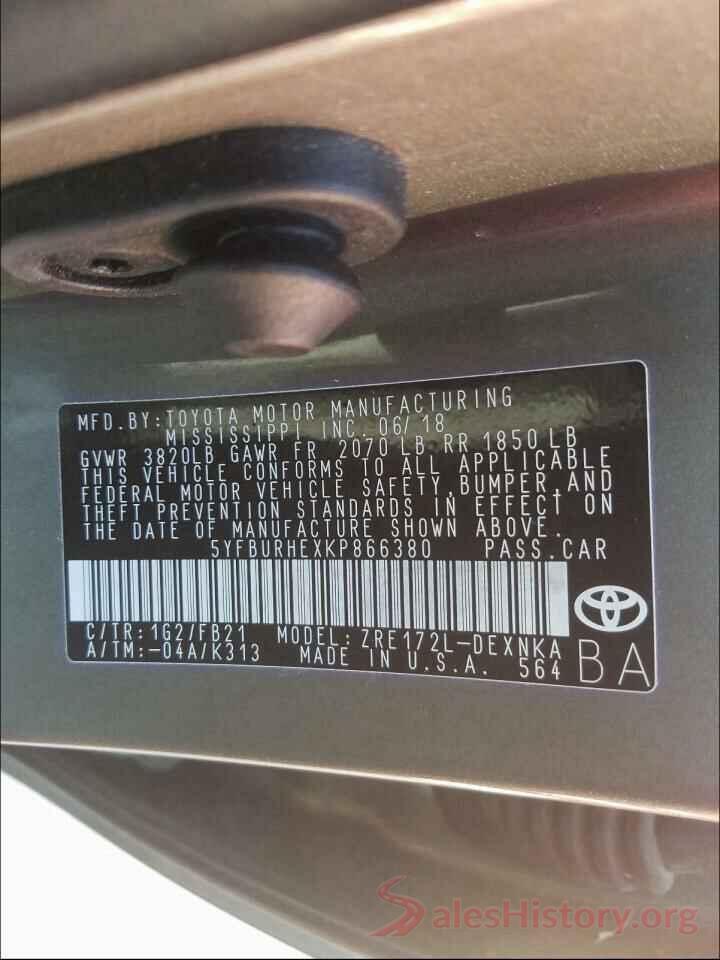 5YFBURHEXKP866380 2019 TOYOTA COROLLA