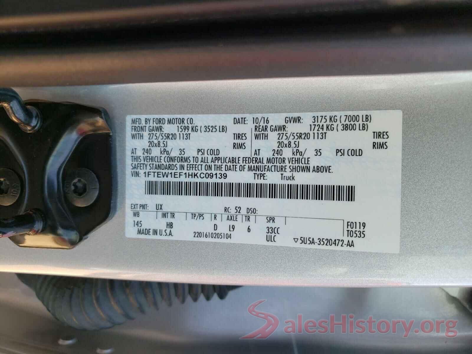 1FTEW1EF1HKC09139 2017 FORD F150