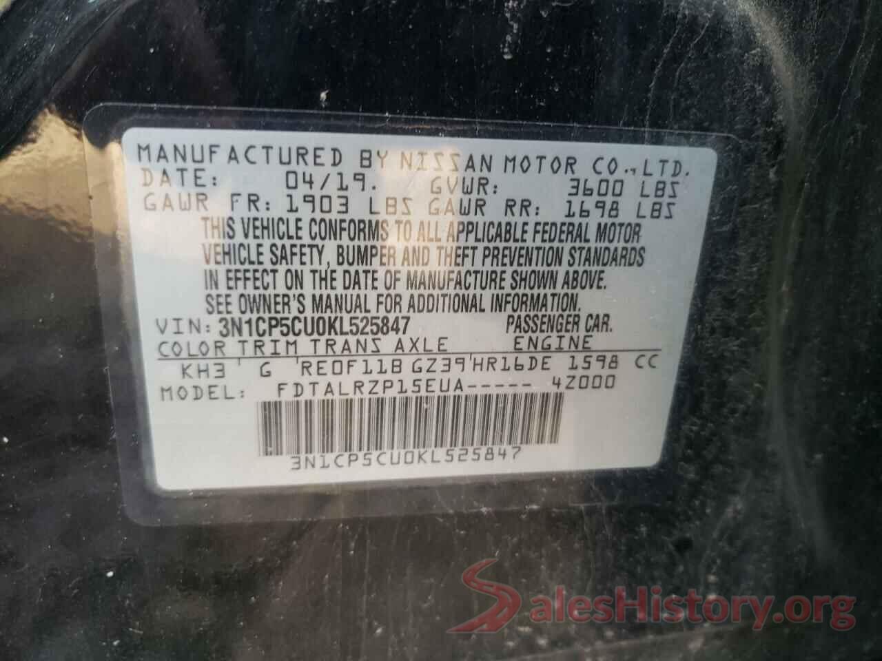 3N1CP5CU0KL525847 2019 NISSAN KICKS