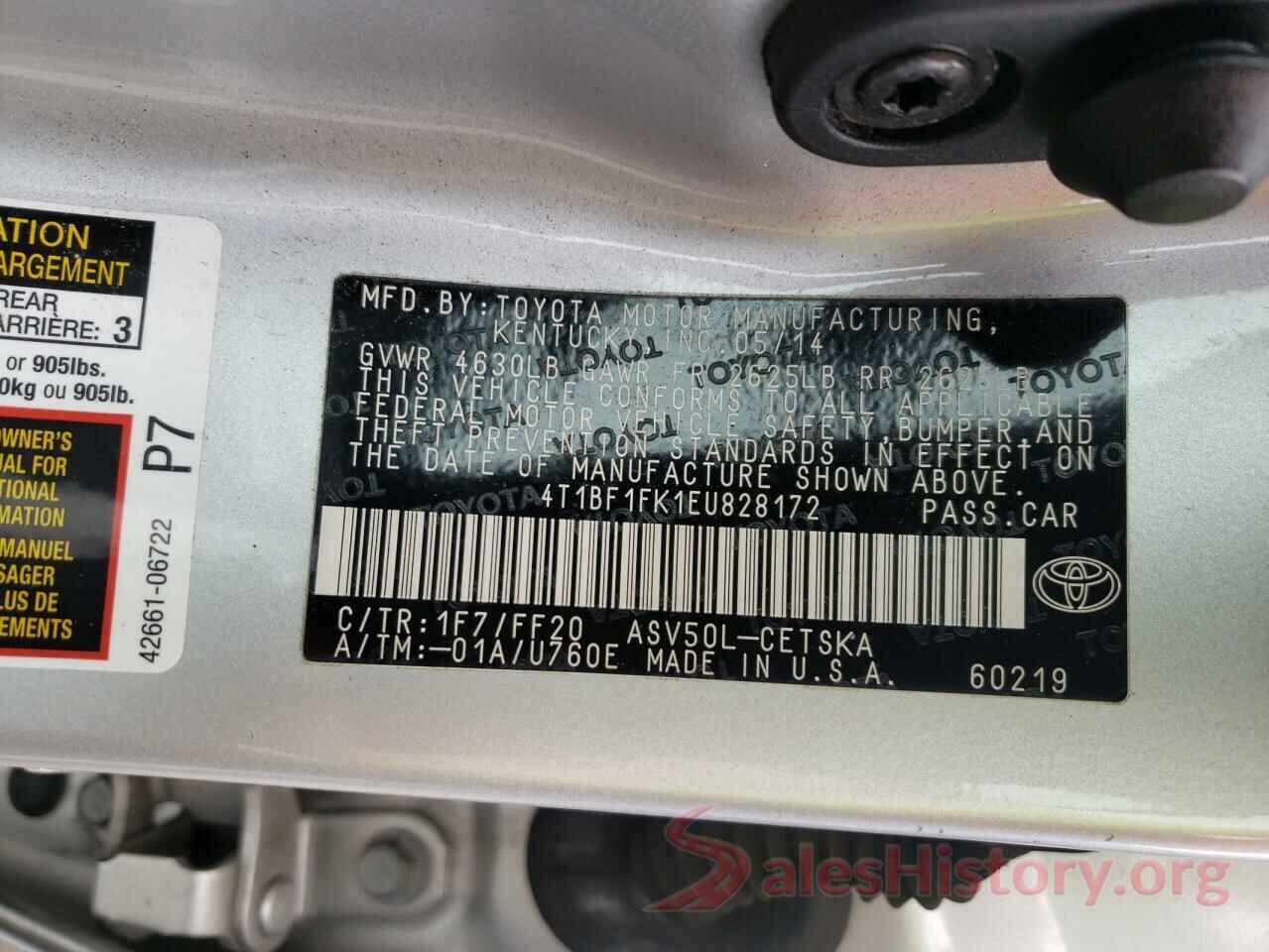 4T1BF1FK1EU828172 2014 TOYOTA CAMRY