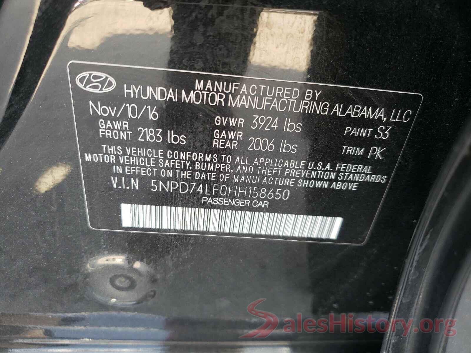 5NPD74LF0HH158650 2017 HYUNDAI ELANTRA