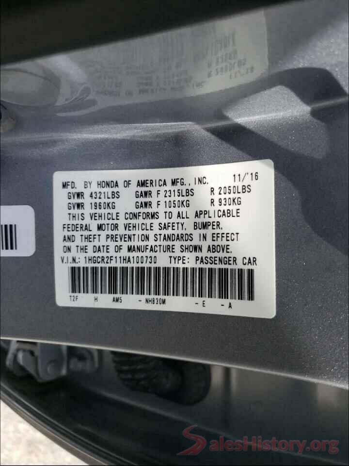 1HGCR2F11HA100730 2017 HONDA ACCORD