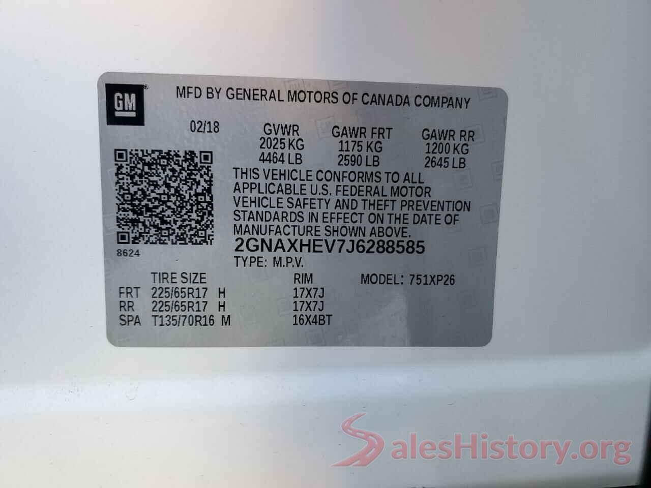 2GNAXHEV7J6288585 2018 CHEVROLET EQUINOX