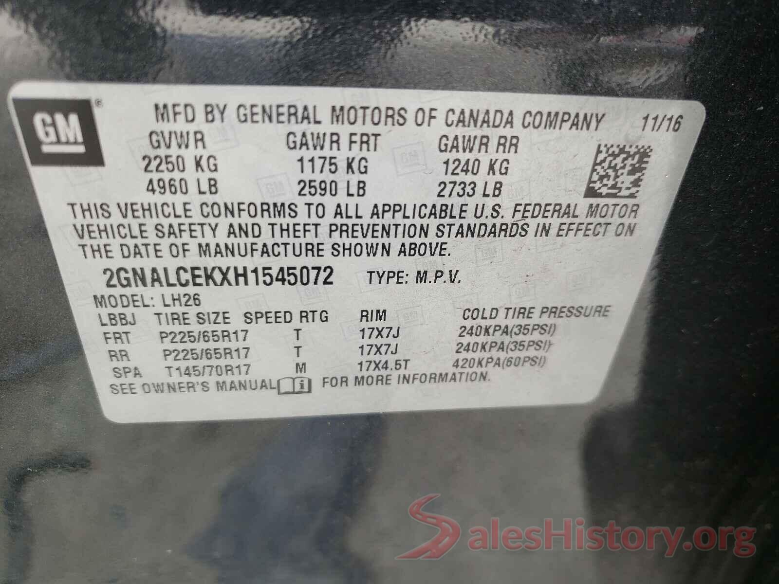 2GNALCEKXH1545072 2017 CHEVROLET EQUINOX