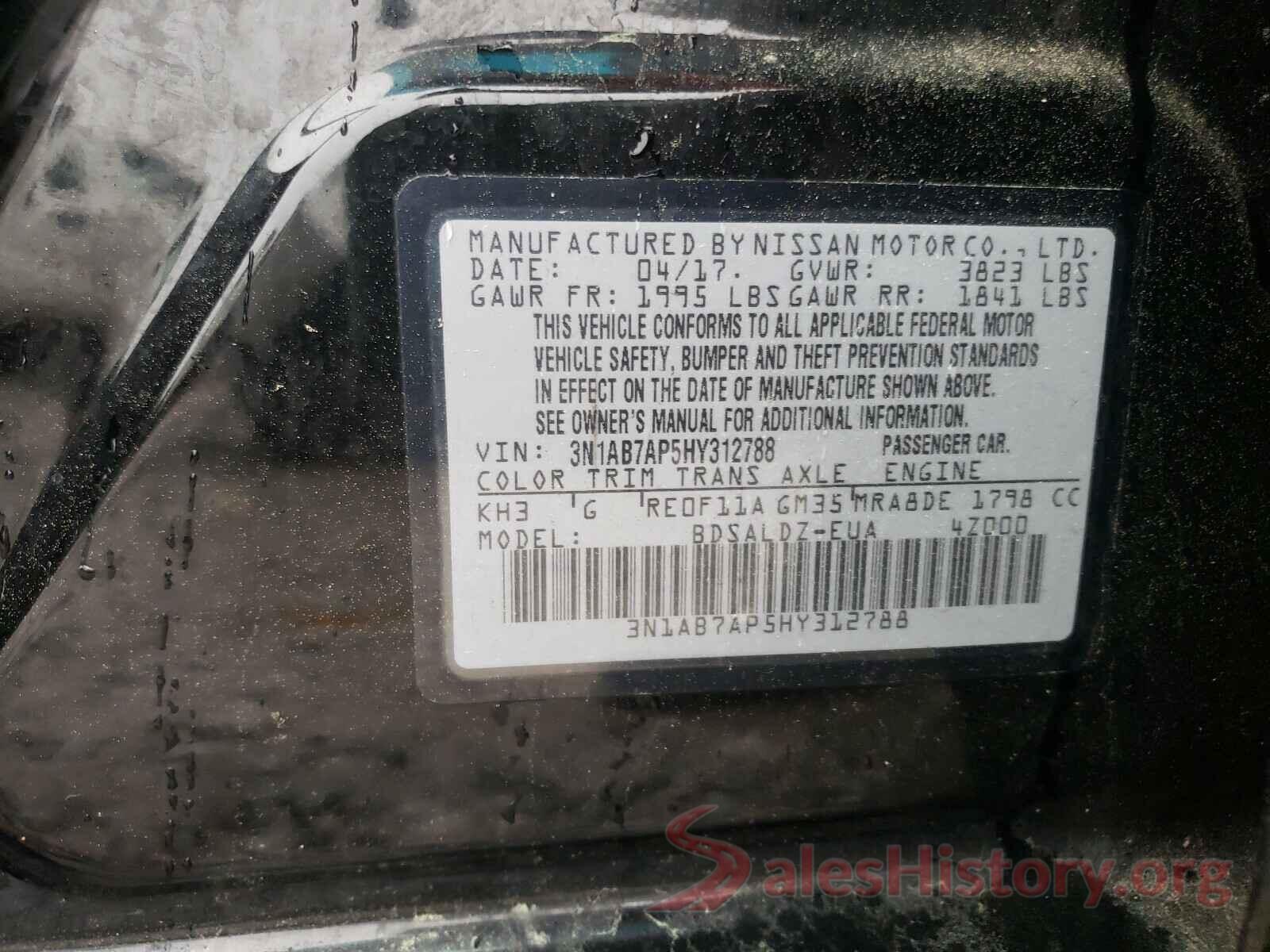 3N1AB7AP5HY312788 2017 NISSAN SENTRA