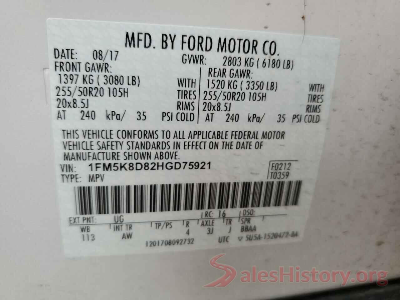 1FM5K8D82HGD75921 2017 FORD EXPLORER