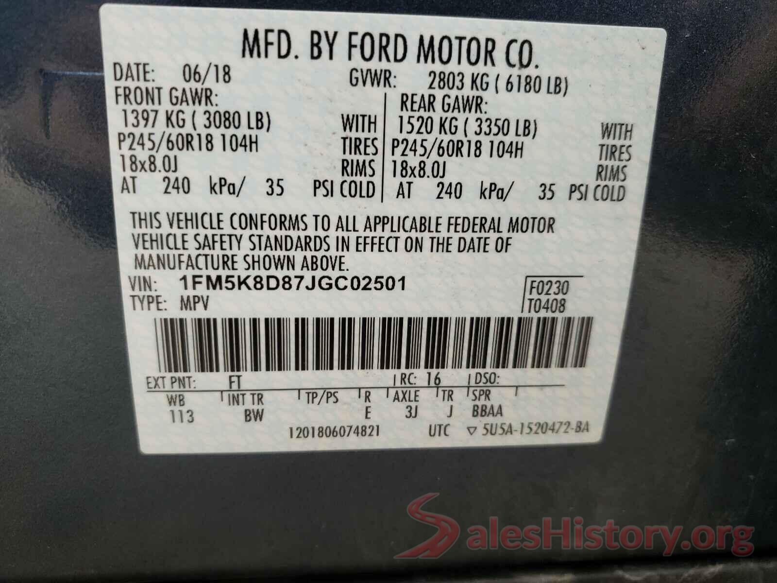 1FM5K8D87JGC02501 2018 FORD EXPLORER