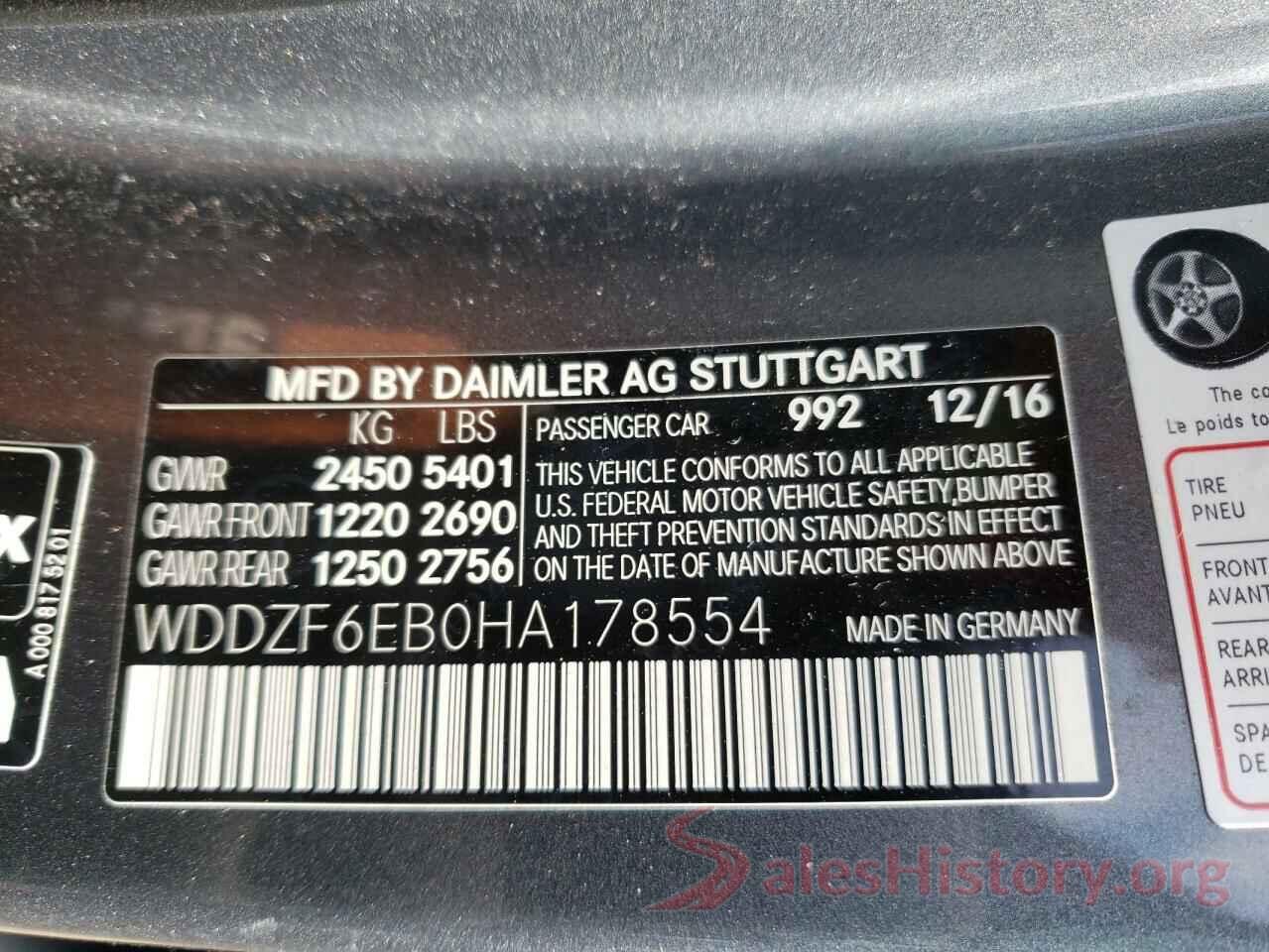 WDDZF6EB0HA178554 2017 MERCEDES-BENZ E-CLASS