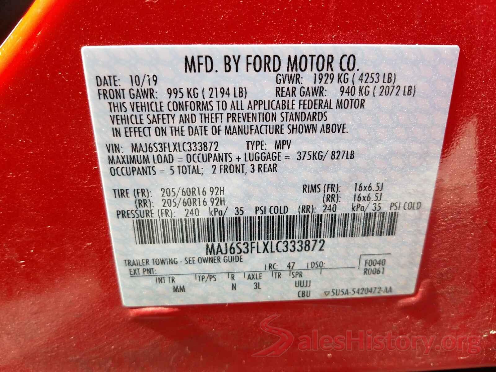 MAJ6S3FLXLC333872 2020 FORD ALL OTHER