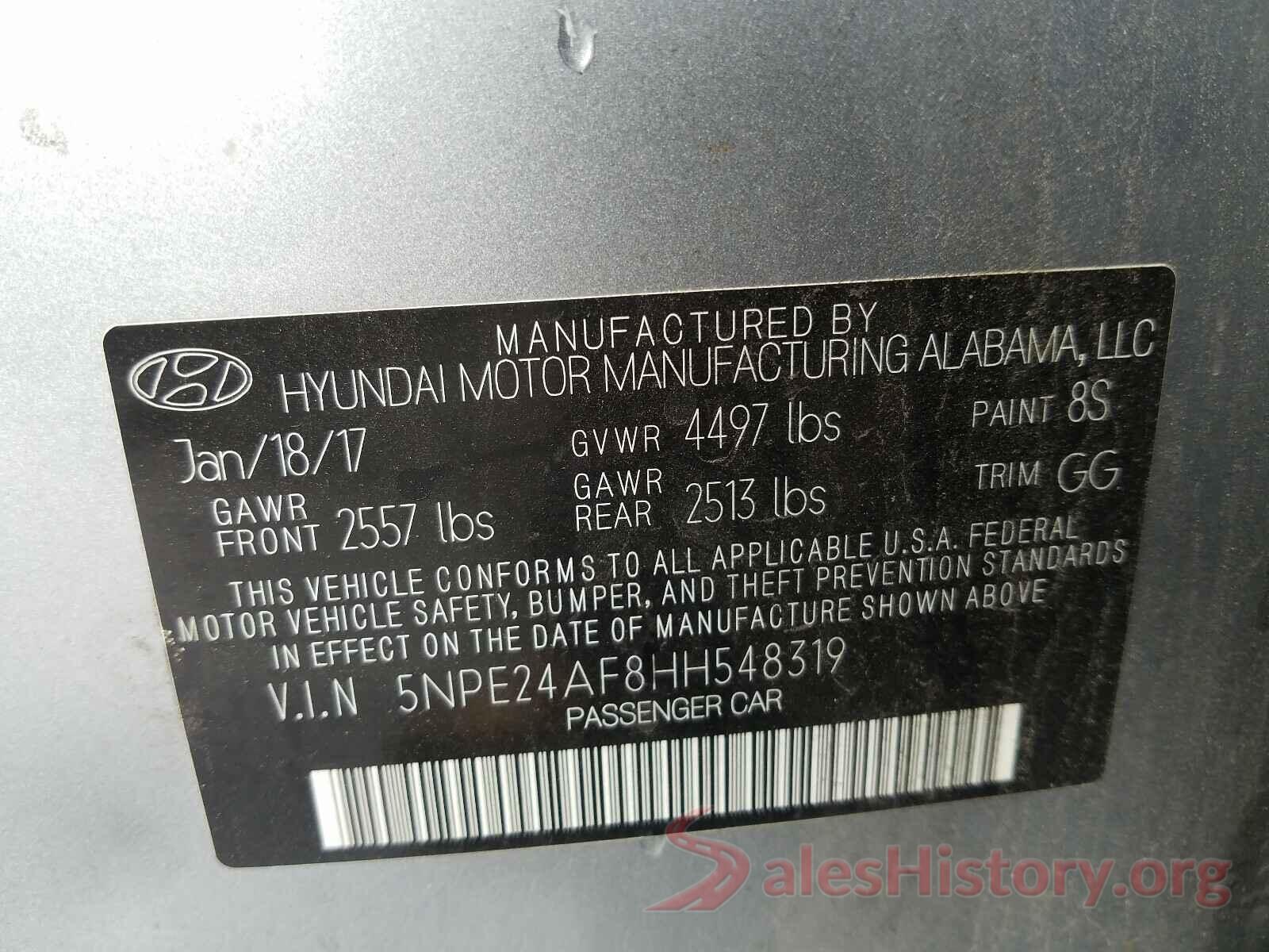 5NPE24AF8HH548319 2017 HYUNDAI SONATA