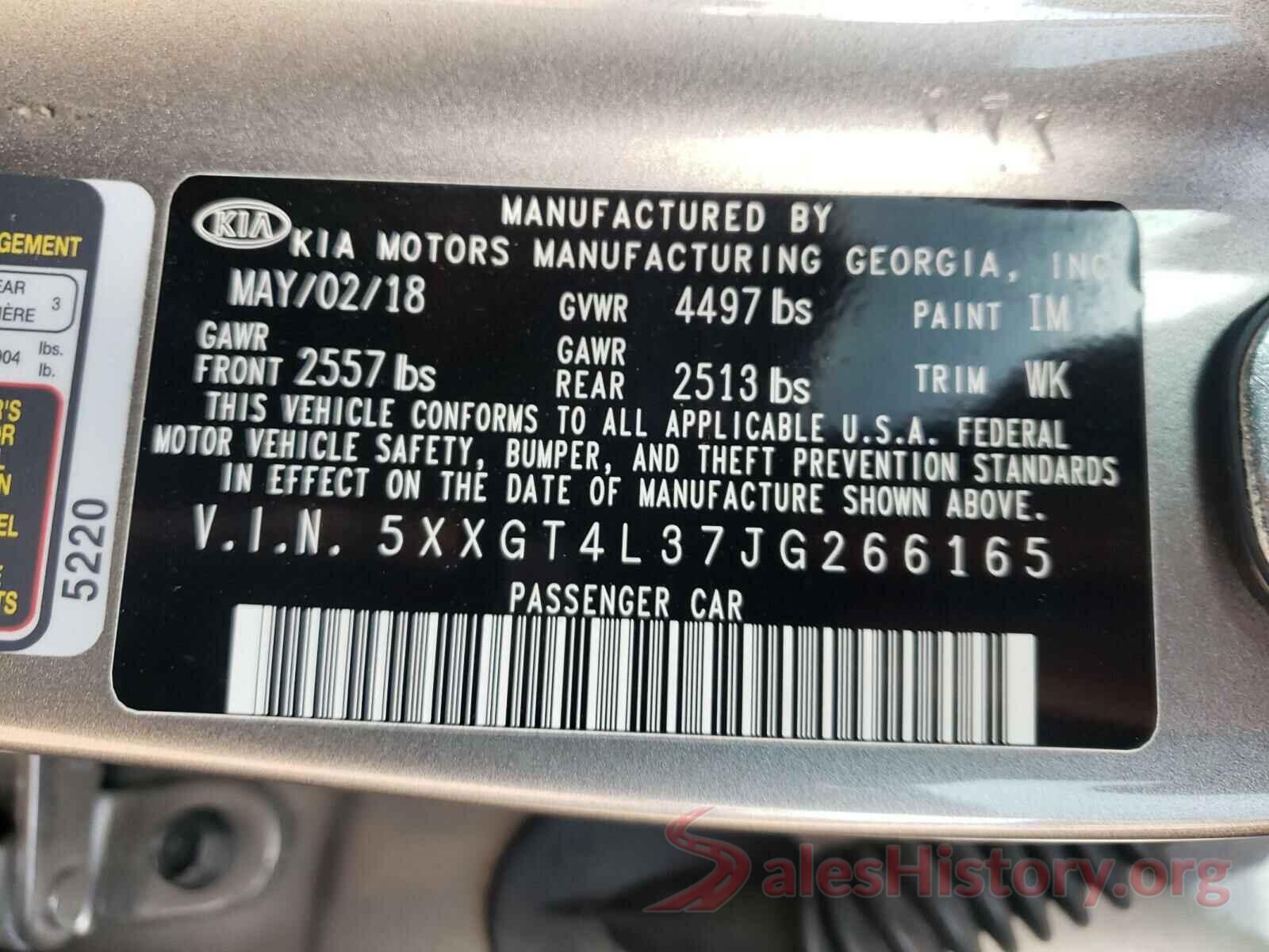 5XXGT4L37JG266165 2018 KIA OPTIMA