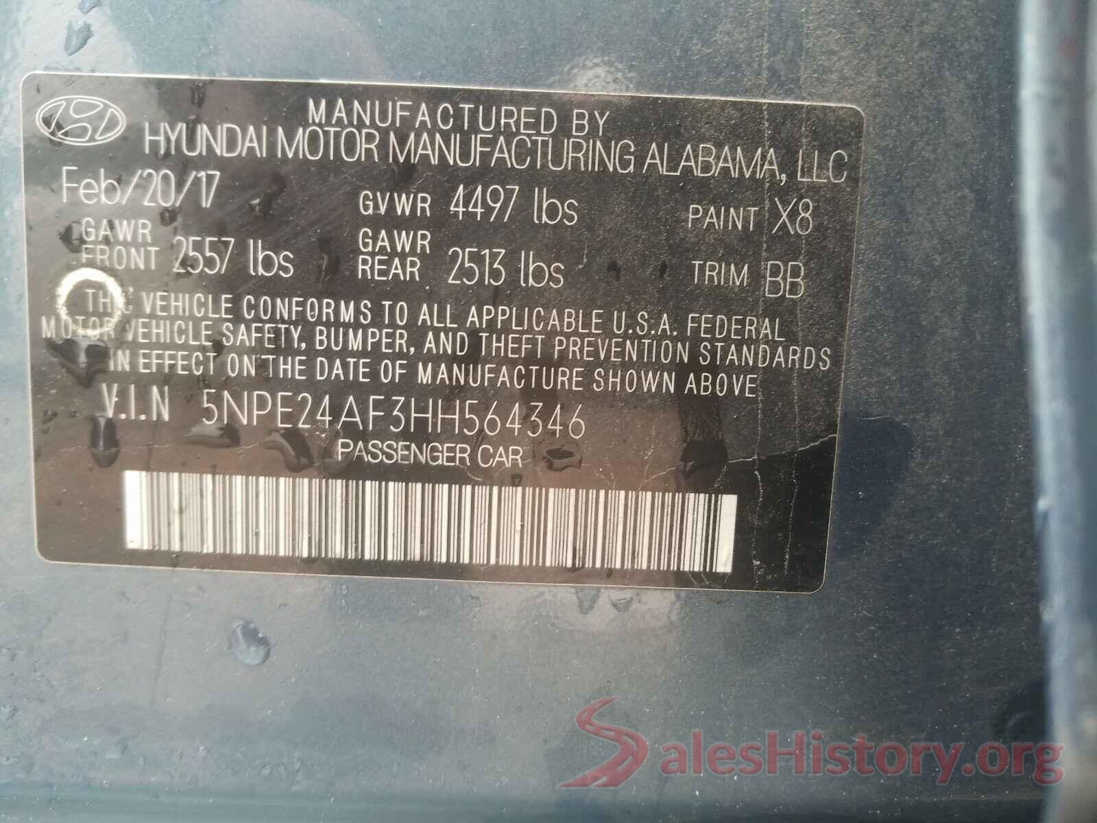 5NPE24AF3HH564346 2017 HYUNDAI SONATA