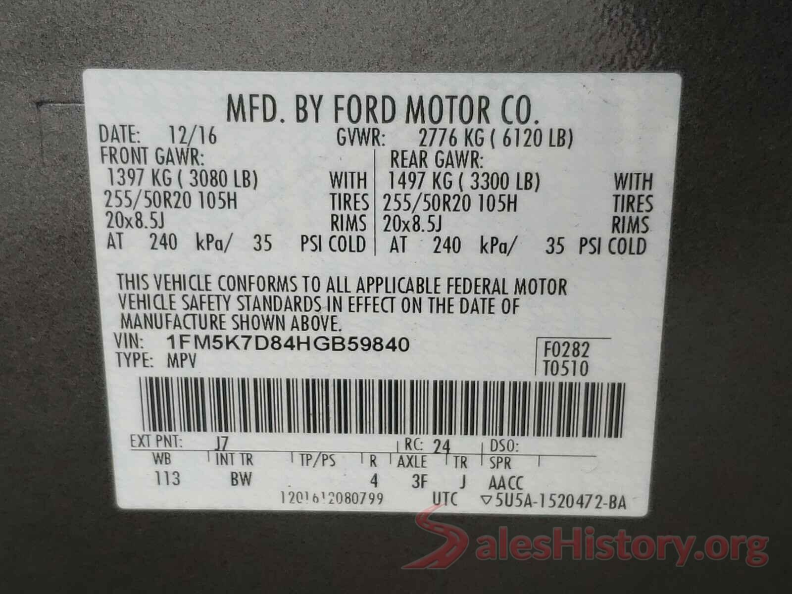 1FM5K7D84HGB59840 2017 FORD EXPLORER