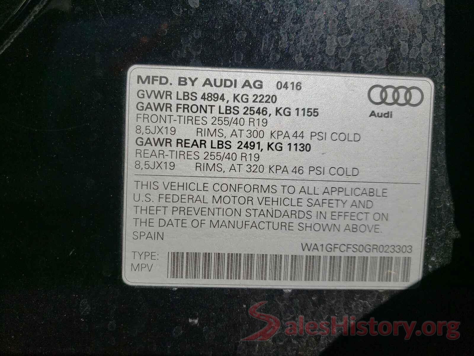 WA1GFCFS0GR023303 2016 AUDI Q3