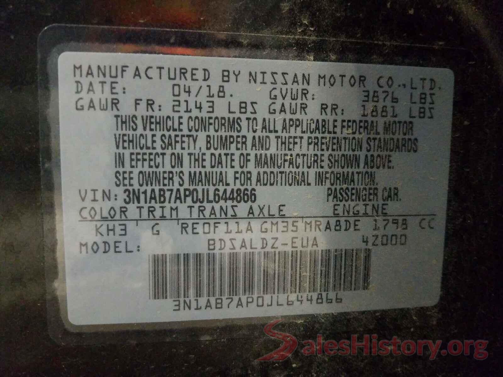 3N1AB7AP0JL644866 2018 NISSAN SENTRA