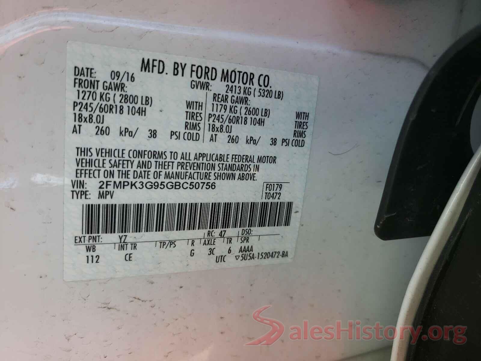 2FMPK3G95GBC50756 2016 FORD EDGE