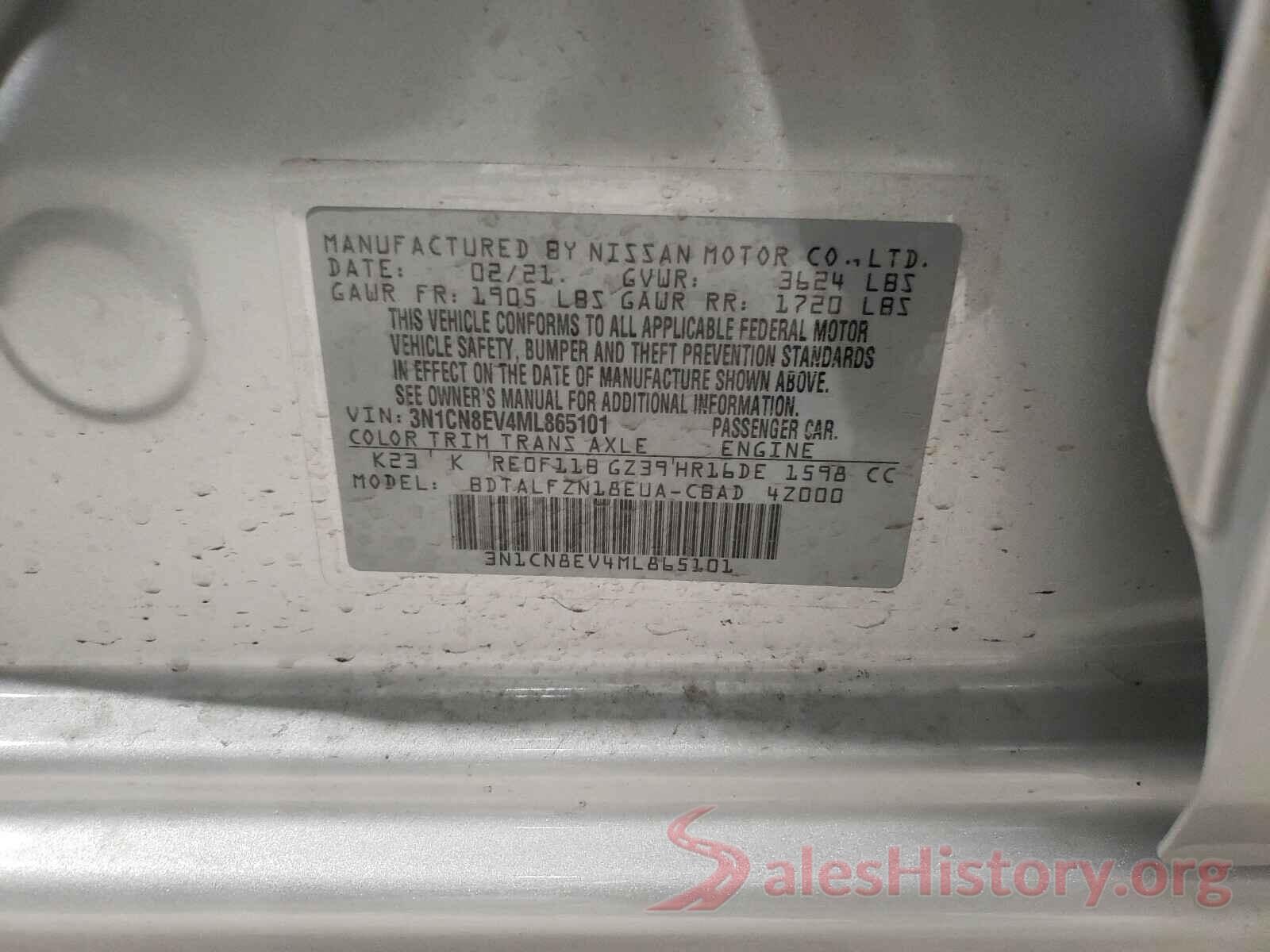 3N1CN8EV4ML865101 2021 NISSAN VERSA