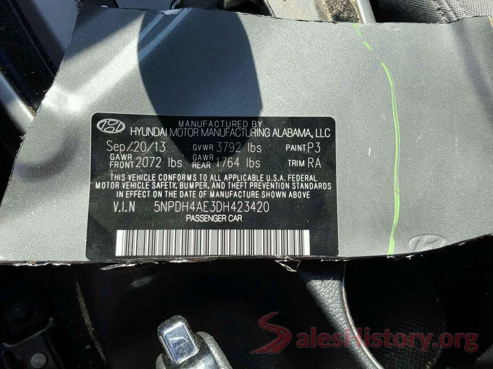 5NPDH4AE3DH423420 2013 HYUNDAI ELANTRA