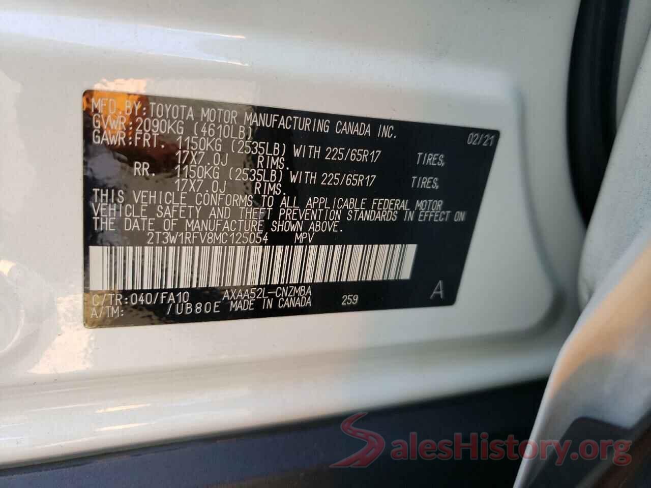 2T3W1RFV8MC125054 2021 TOYOTA RAV4