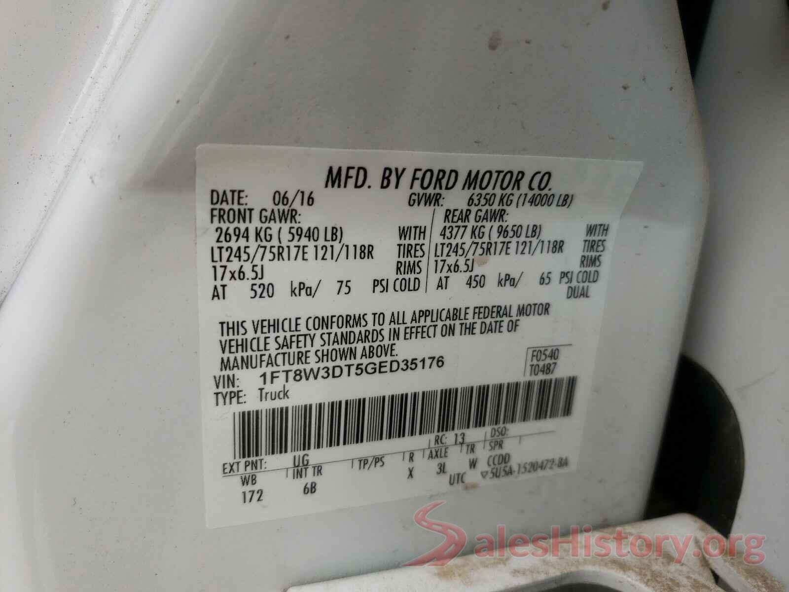 1FT8W3DT5GED35176 2016 FORD F350