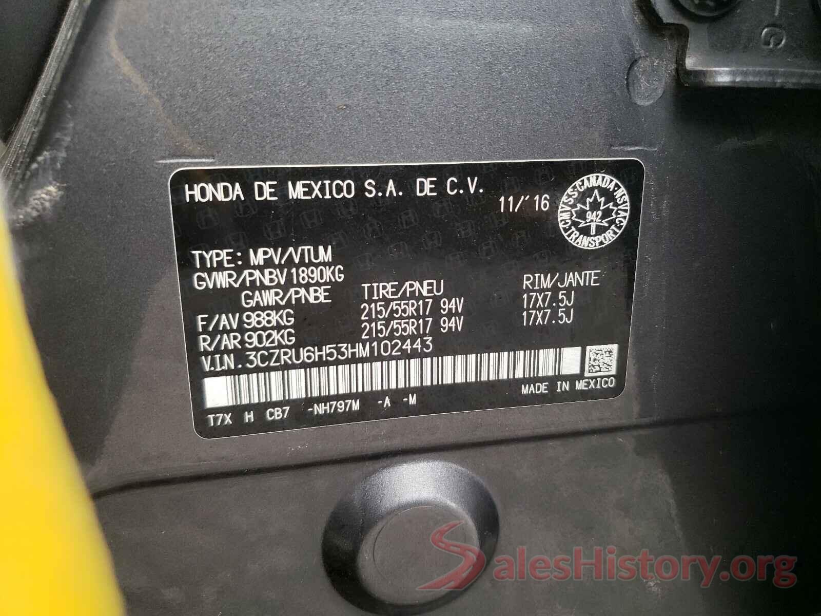 3CZRU6H53HM102443 2017 HONDA HR-V