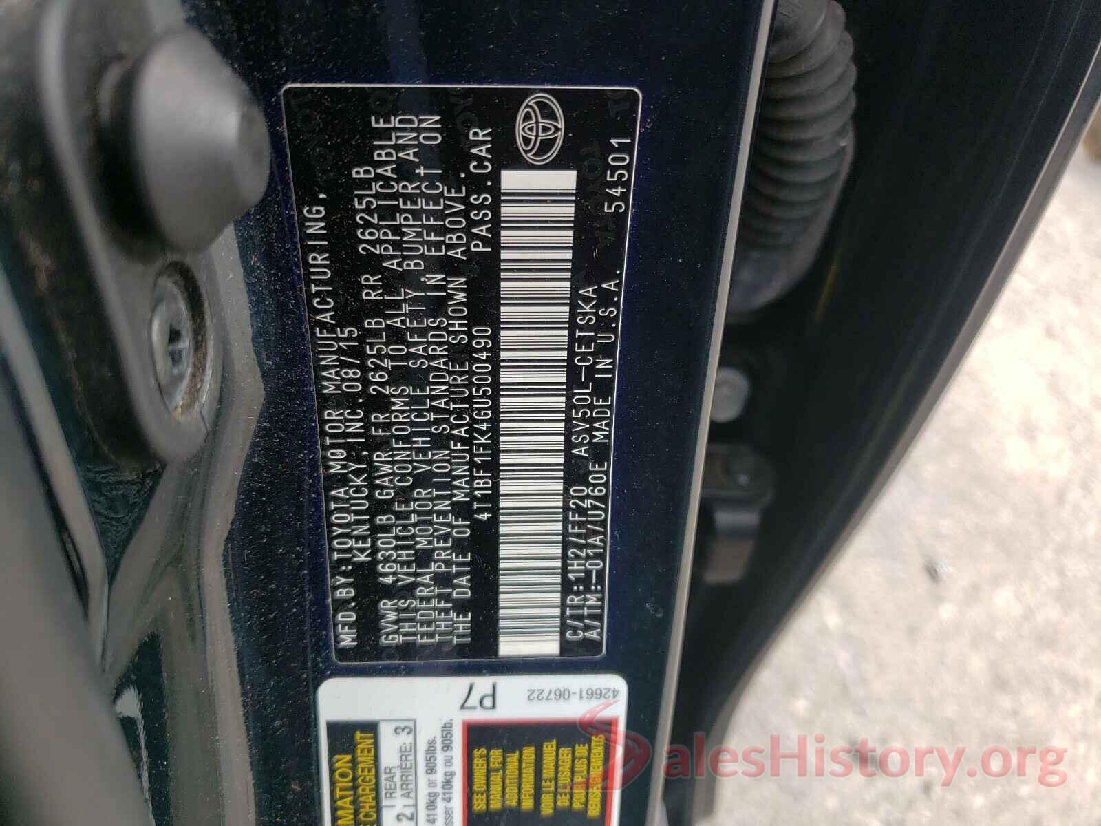 4T1BF1FK4GU500490 2016 TOYOTA CAMRY