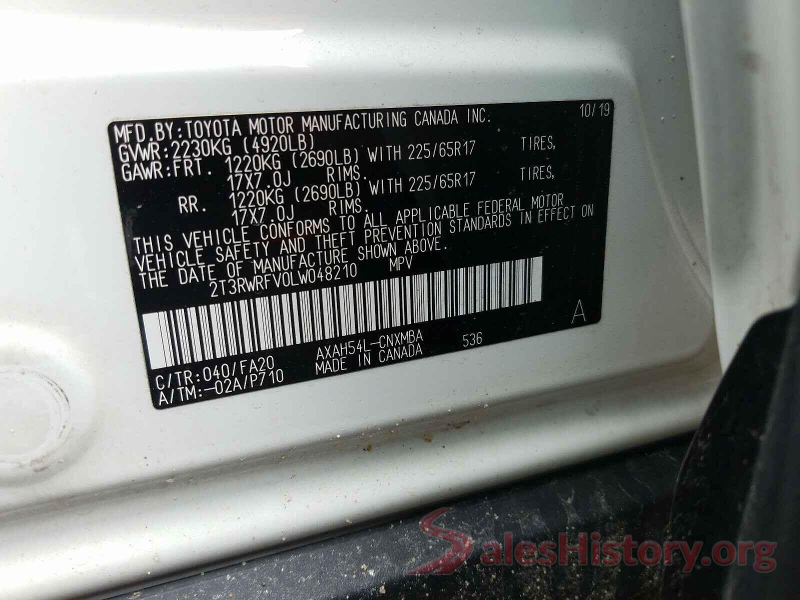 2T3RWRFV0LW048210 2020 TOYOTA RAV4