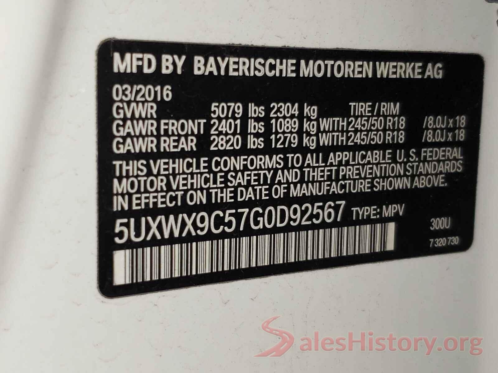 5UXWX9C57G0D92567 2016 BMW X3