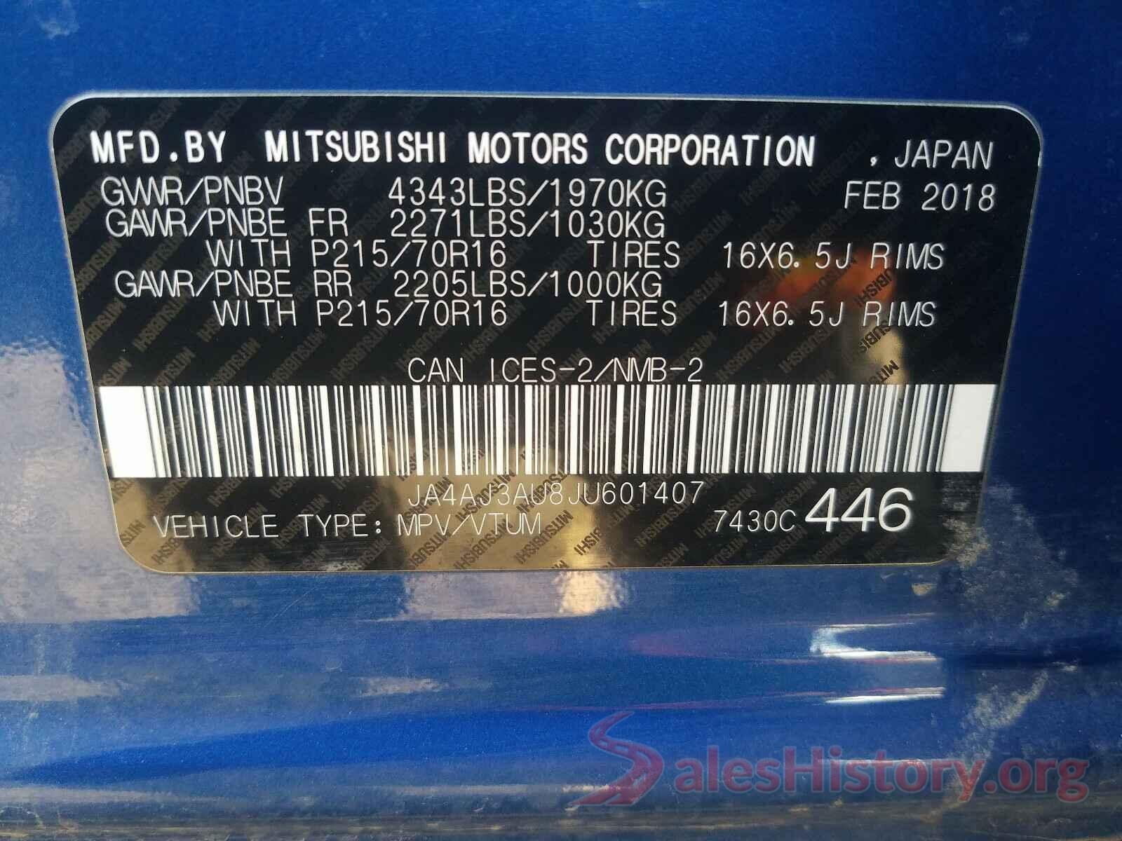 JA4AJ3AU8JU601407 2018 MITSUBISHI OUTLANDER