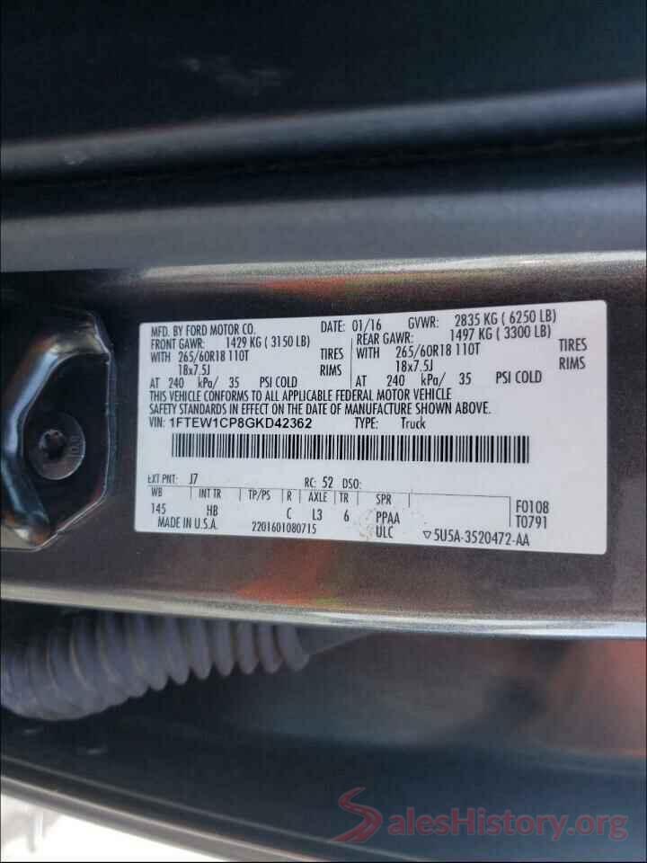 1FTEW1CP8GKD42362 2016 FORD F150