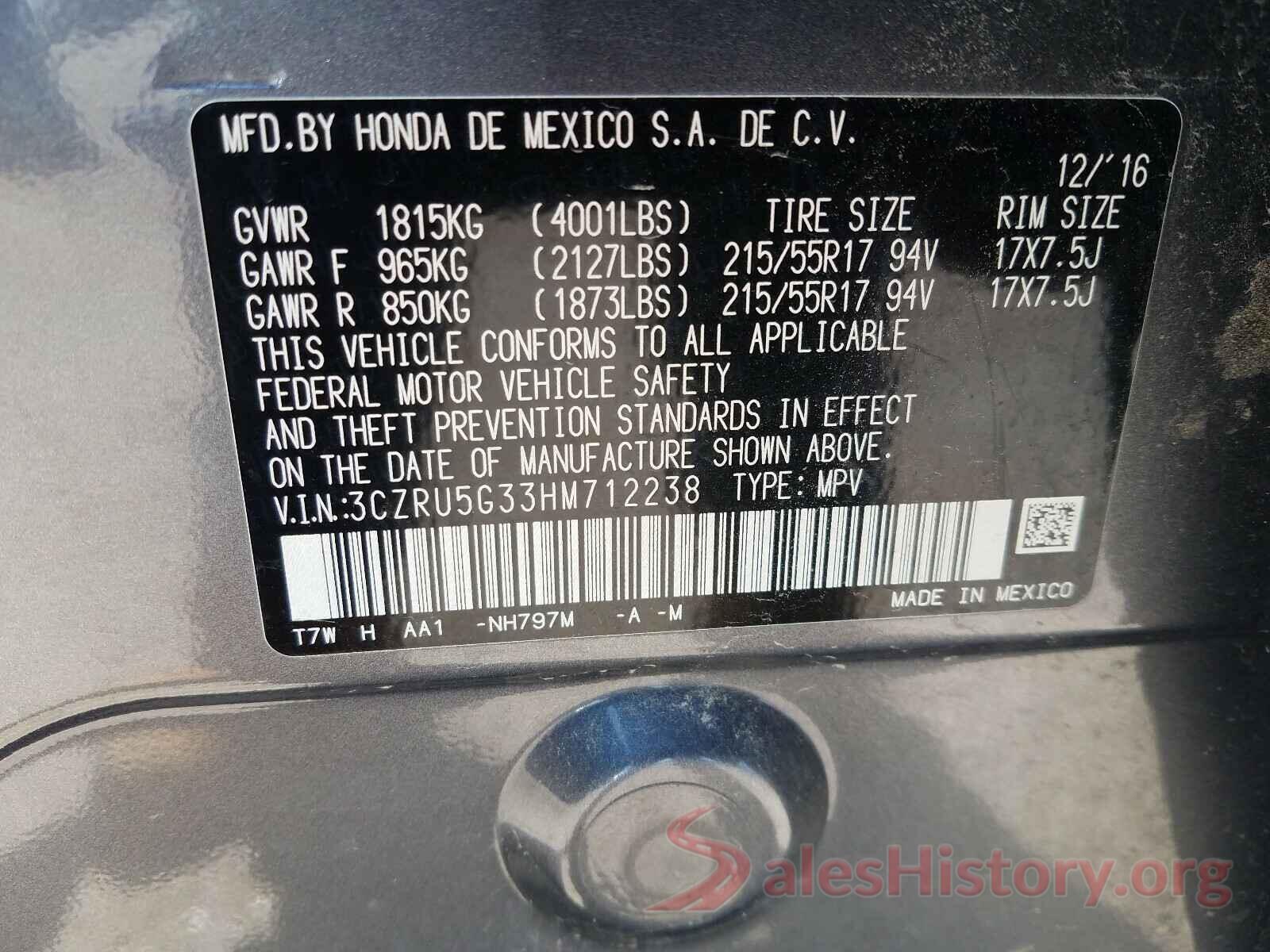 3CZRU5G33HM712238 2017 HONDA HR-V