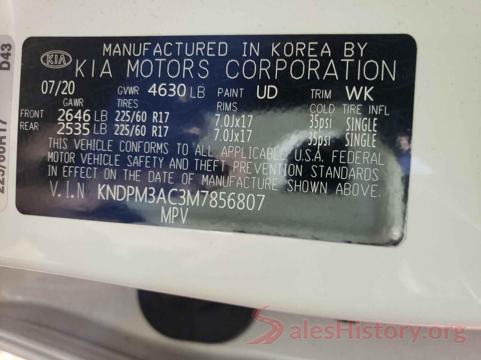 KNDPM3AC3M7856807 2021 KIA SPORTAGE