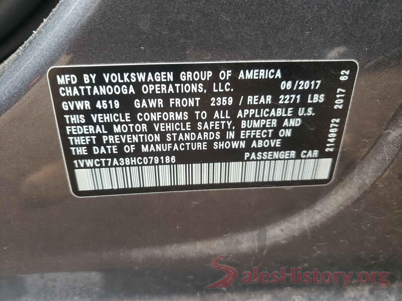 1VWCT7A38HC079186 2017 VOLKSWAGEN PASSAT