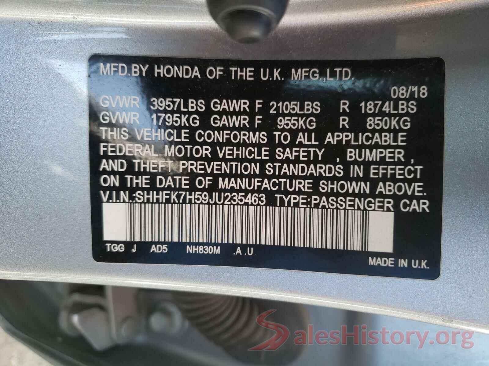 SHHFK7H59JU235463 2018 HONDA CIVIC