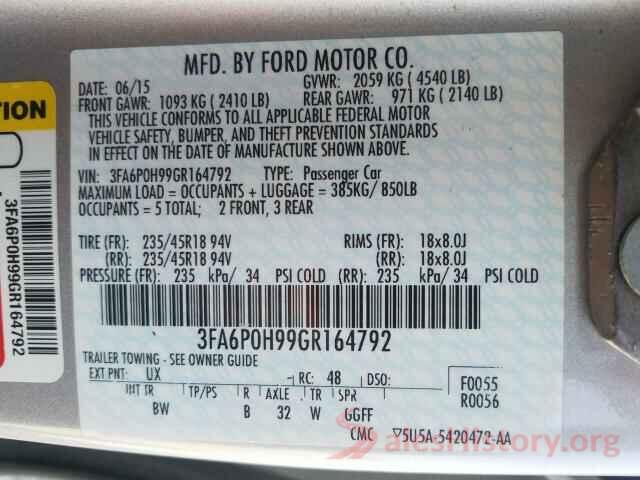 3FA6P0H99GR164792 2016 FORD FUSION