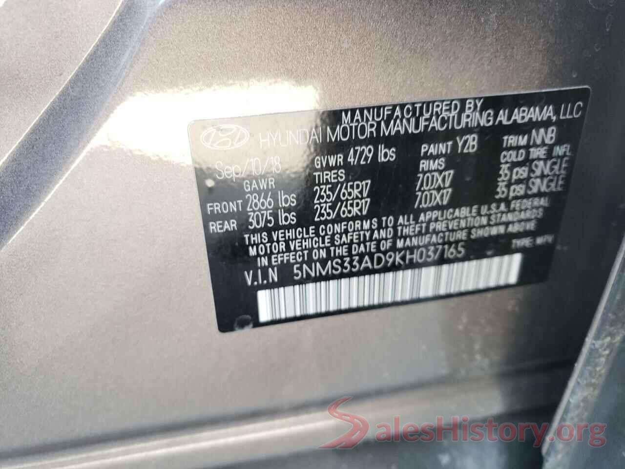 5NMS33AD9KH037165 2019 HYUNDAI SANTA FE