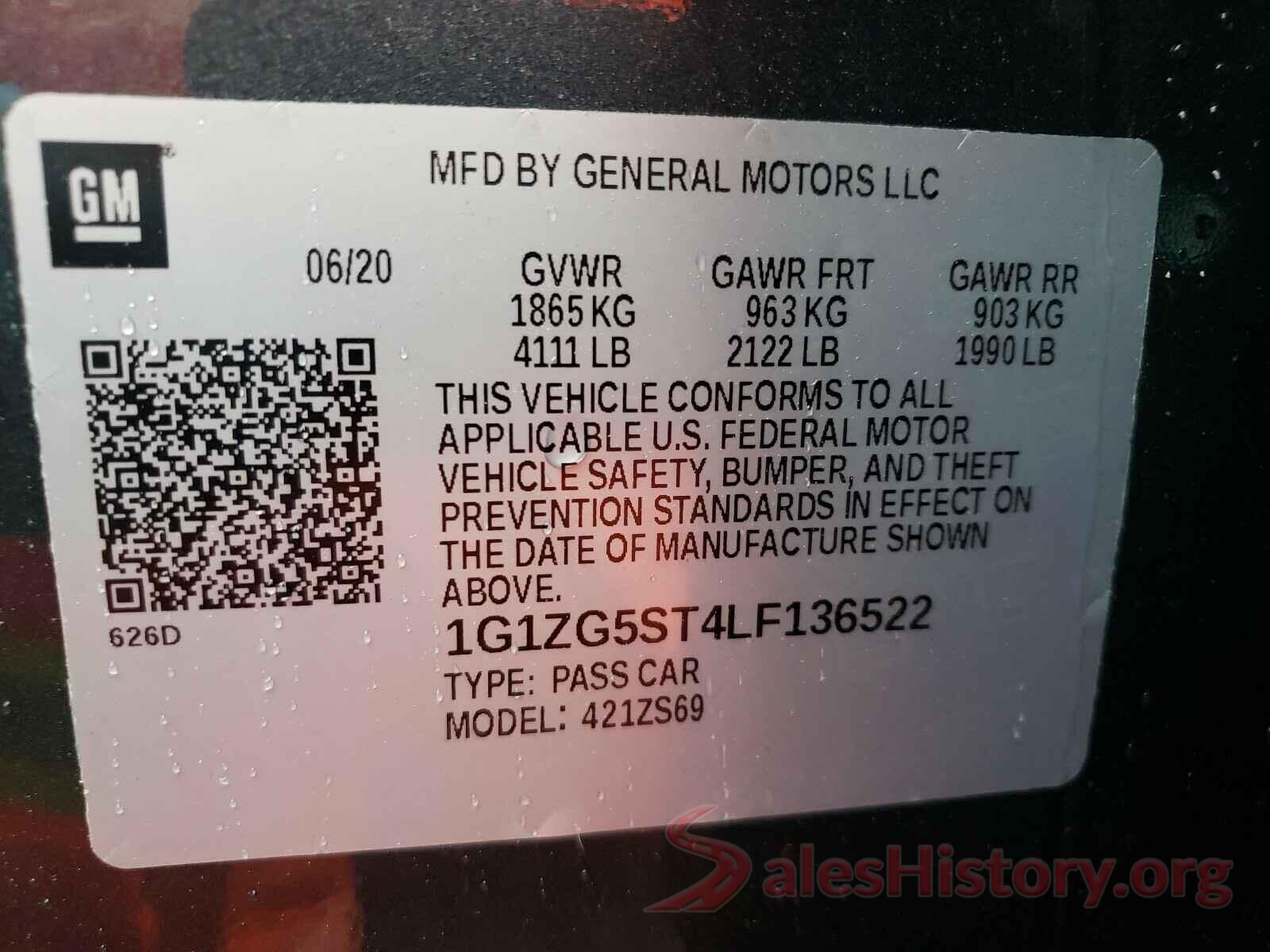 1G1ZG5ST4LF136522 2020 CHEVROLET MALIBU