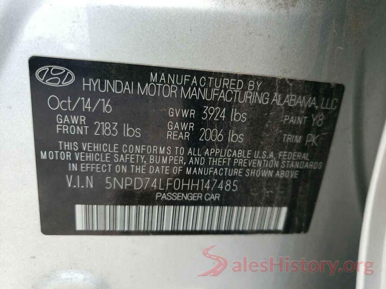 5NPD74LF0HH147485 2017 HYUNDAI ELANTRA