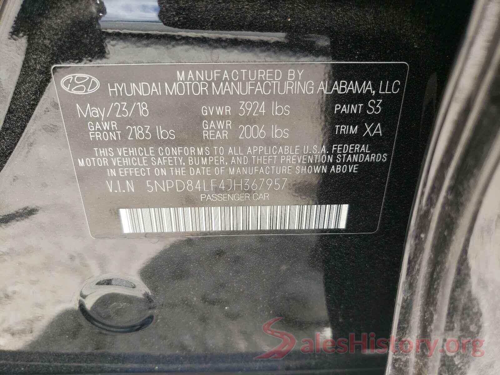 5NPD84LF4JH367957 2018 HYUNDAI ELANTRA