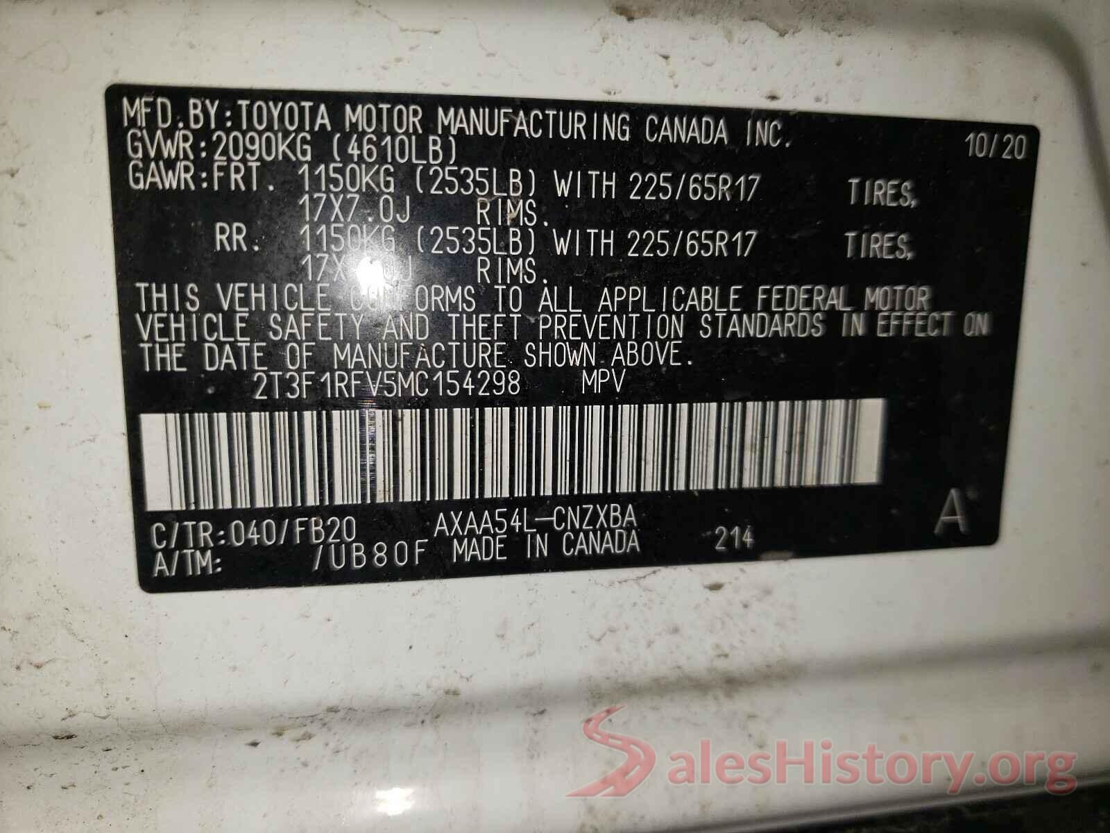 2T3F1RFV5MC154298 2021 TOYOTA RAV4