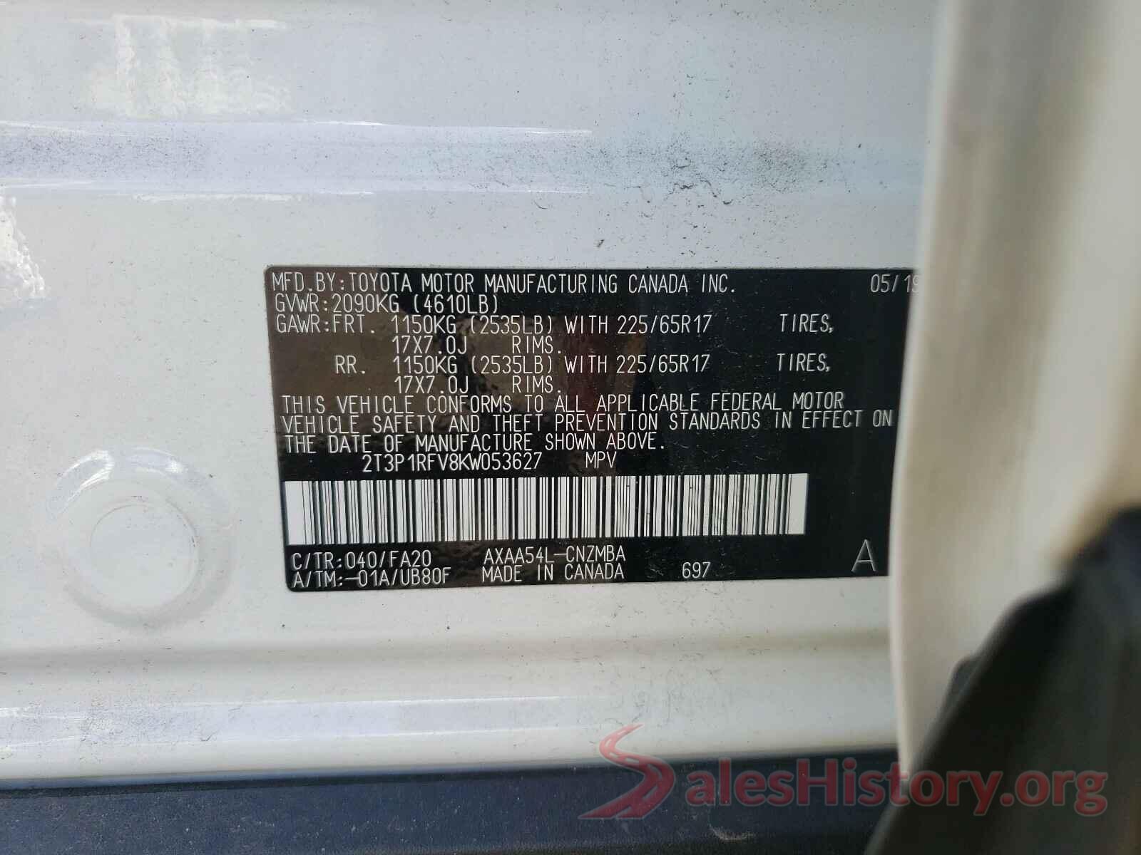 2T3P1RFV8KW053627 2019 TOYOTA RAV4