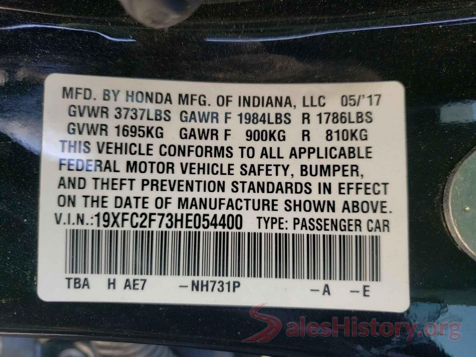 19XFC2F73HE054400 2017 HONDA CIVIC