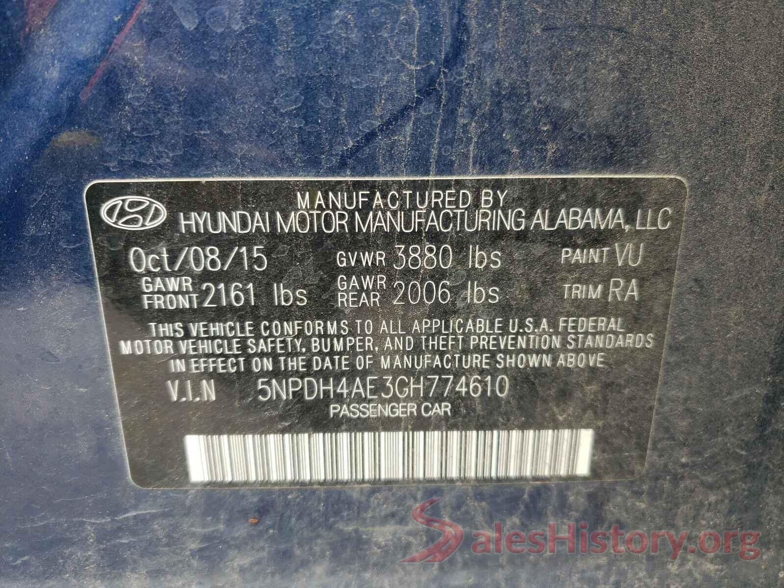 5NPDH4AE3GH774610 2016 HYUNDAI ELANTRA