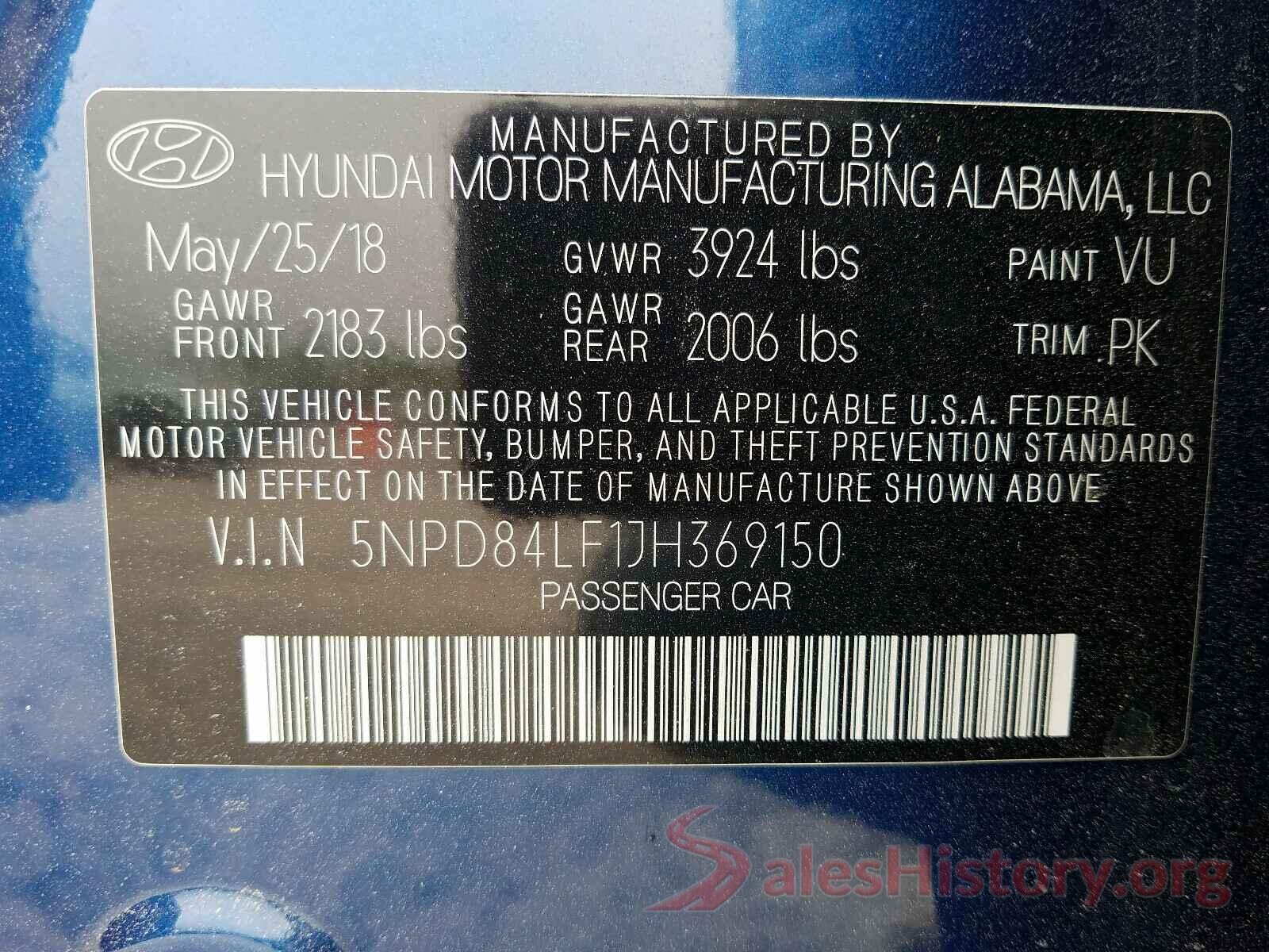 5NPD84LF1JH369150 2018 HYUNDAI ELANTRA