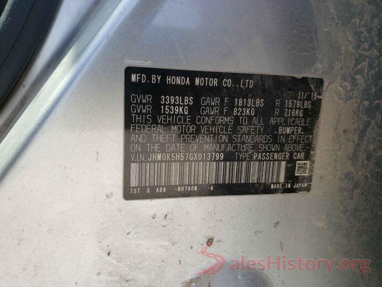 JHMGK5H57GX013799 2016 HONDA FIT