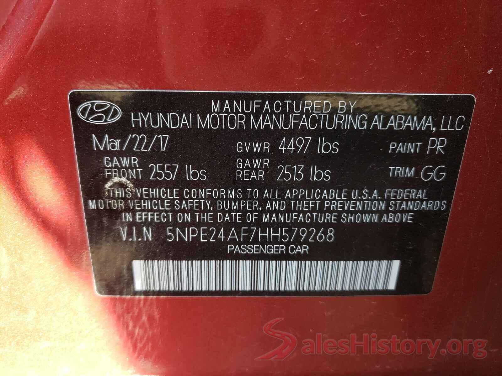 5NPE24AF7HH579268 2017 HYUNDAI SONATA