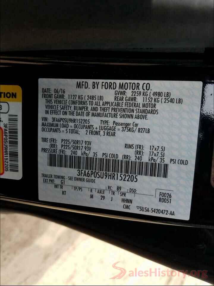 3FA6P0SU9HR152205 2017 FORD FUSION